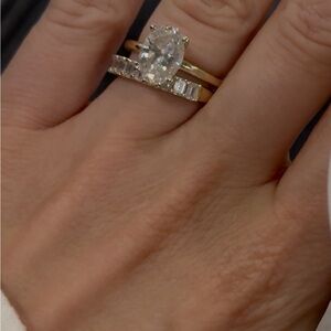 Helzberg Diamonds Gold Oval Solitaire with Emerald Cut Half Eternity Band Set